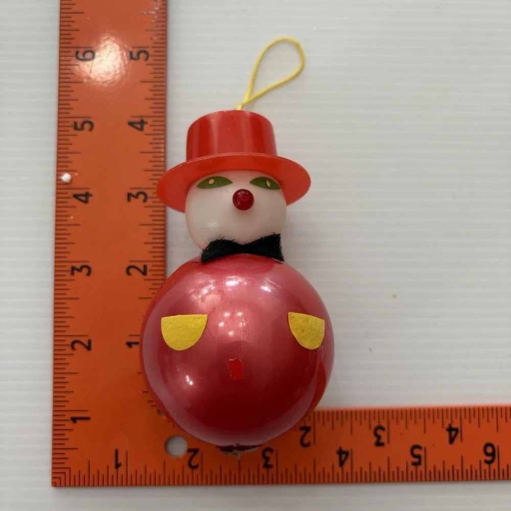 Vintage Mid-Century Plastic Clown Christmas Ornament Top Hat Retro Holiday Decor